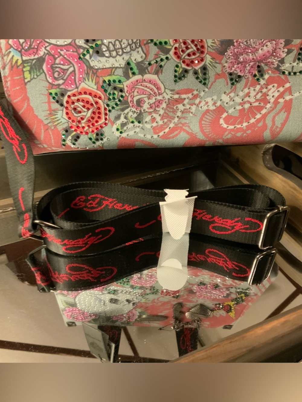 Ed Hardy Tattoo Rose & Skull Denim Rhinestone Purse NWT - Picture 12 of 13